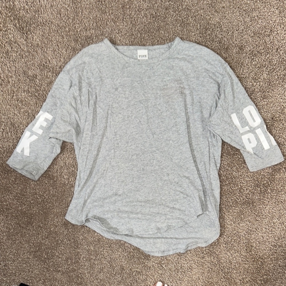 Gray PINK Logo Long Sleeve Shirt